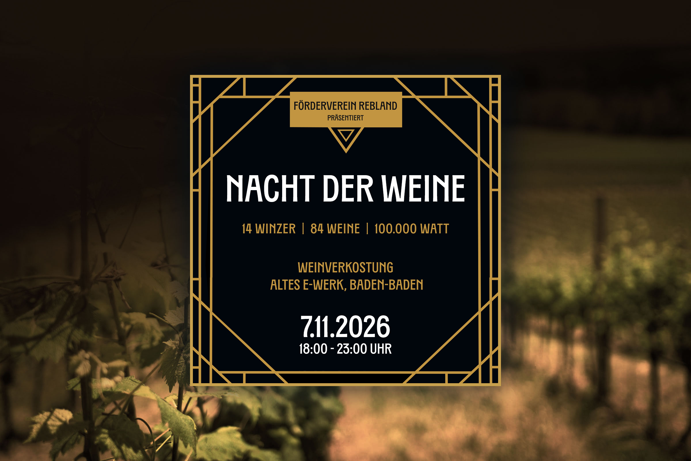 Nacht der Weine 2026, 14 Winzer, 84 Weine, 100.000 Watt, Weinverkostung, Altes E-Werk Baden-Baden, 7. November 2026